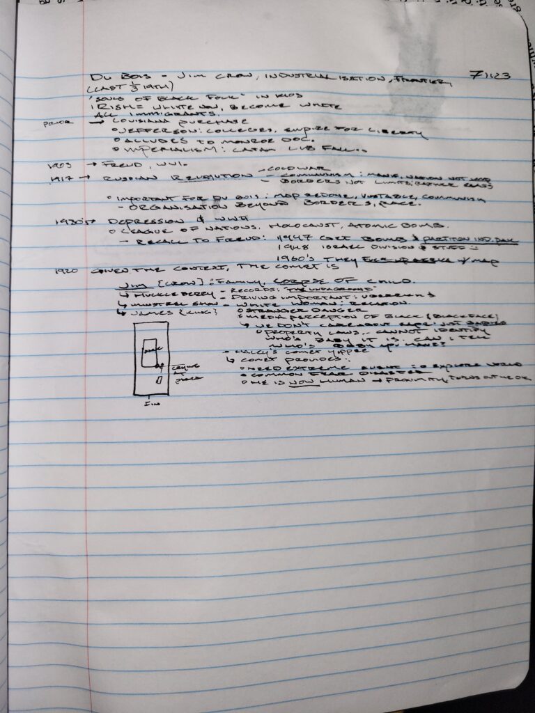 Page of notes on Du Bois. 