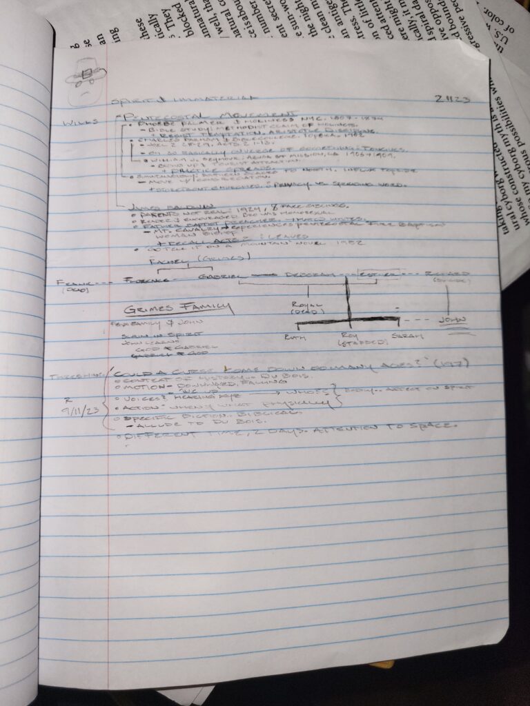 Page of notes on James Baldwin.
