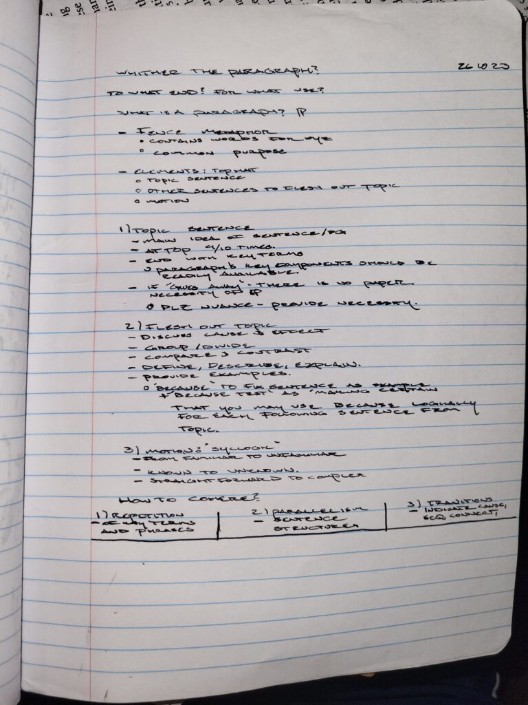 Page of notes on the paragraph.