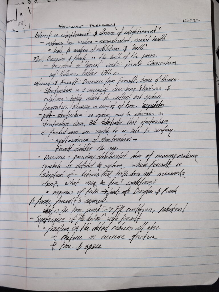 Page of notes on Foucault