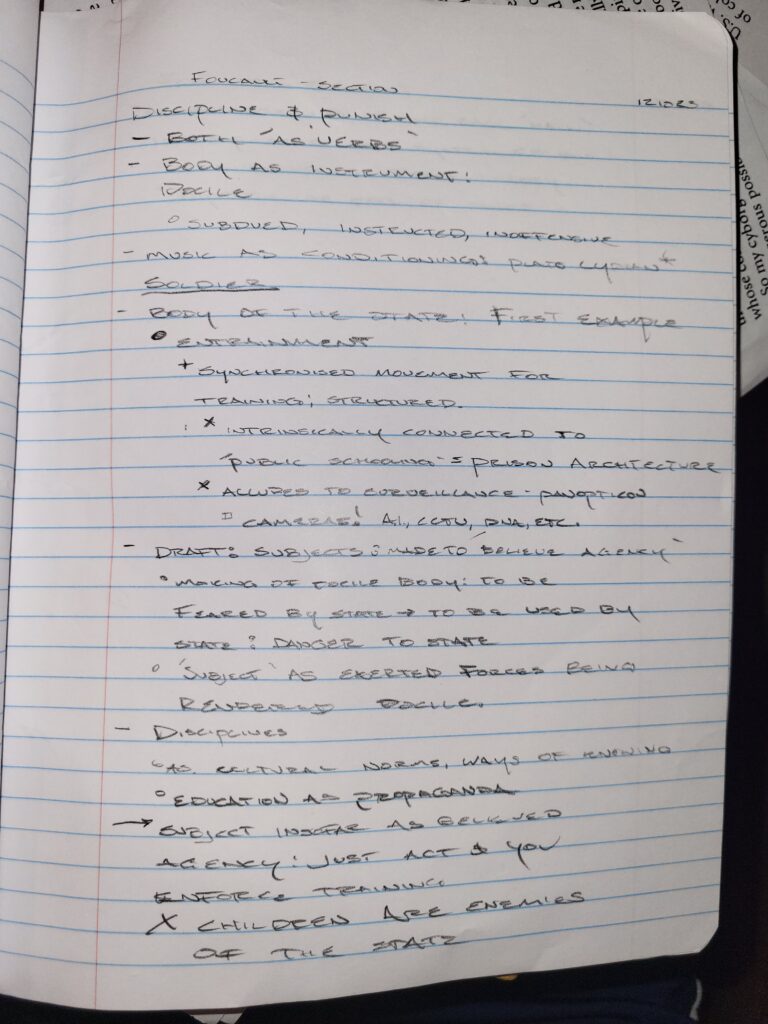 Page of notes on Foucault