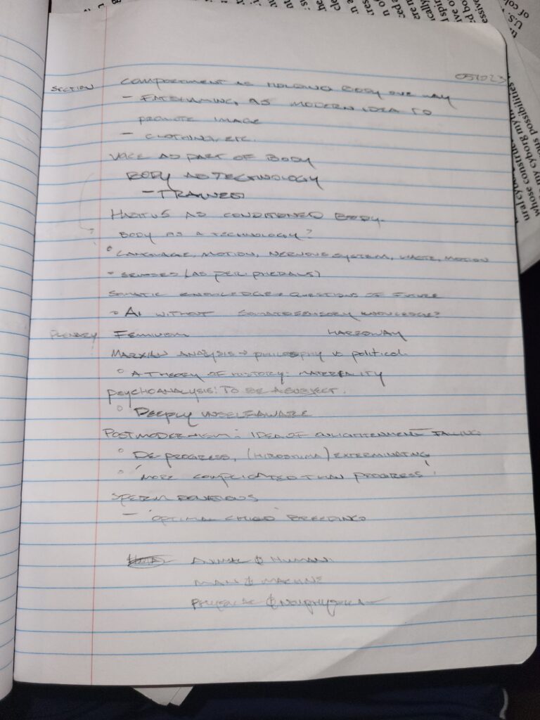 Page of notes on Donna Haraway