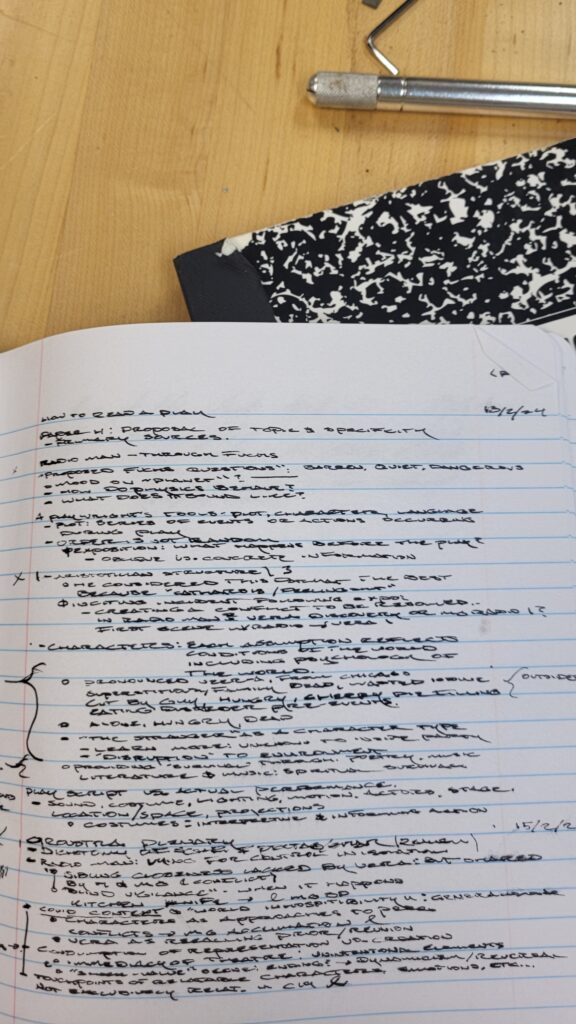 Page of notes on how to read a play.